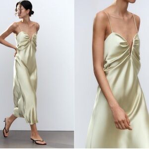 Zara Elegant Satin Sweetheart Midi Dress
